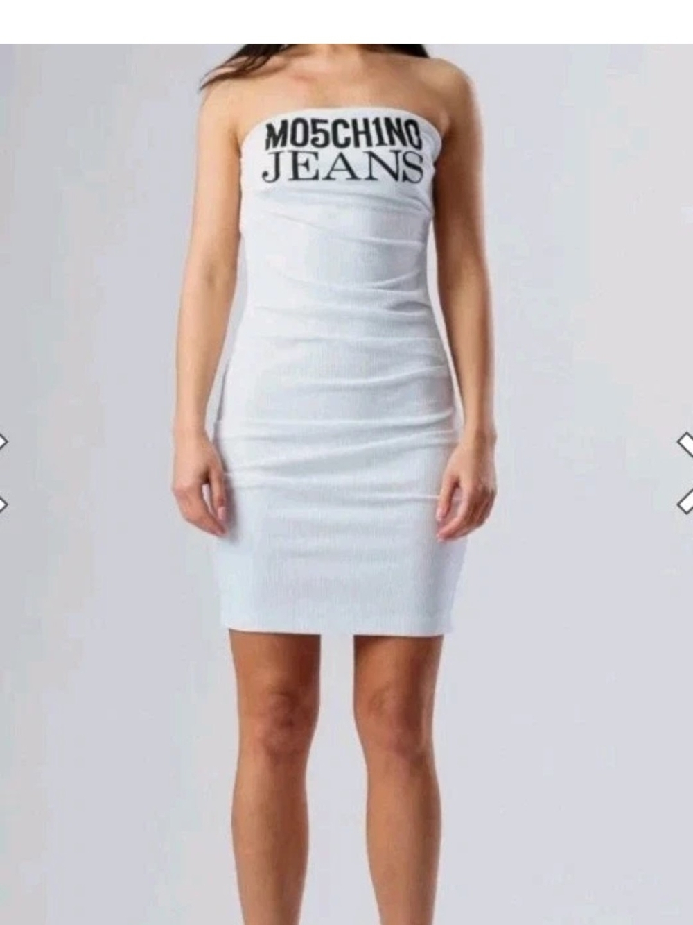 Moschino NWT White Strapless Logo Ribbed Mini Dress Size S SEXY